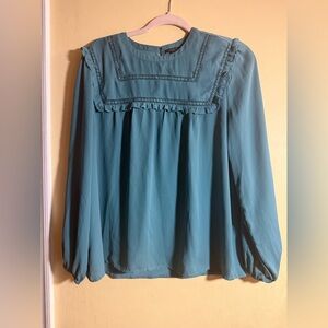 Ann Taylor Teal Blouse with Ruffle Detail, MP
